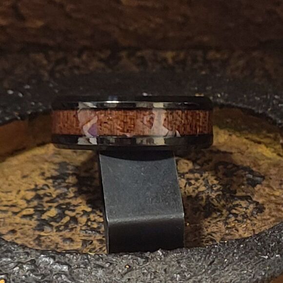 Men's Wedding Band Ring With Koa Wood Inlay - Koa Wood Inlay Wedding Ring - Picture 4 of 8